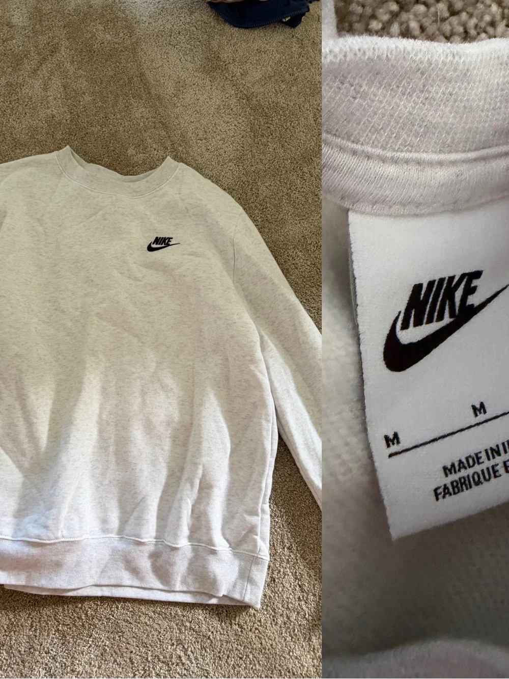 Nike Light Gray Crewneck Sweatshirt with Black Swoosh